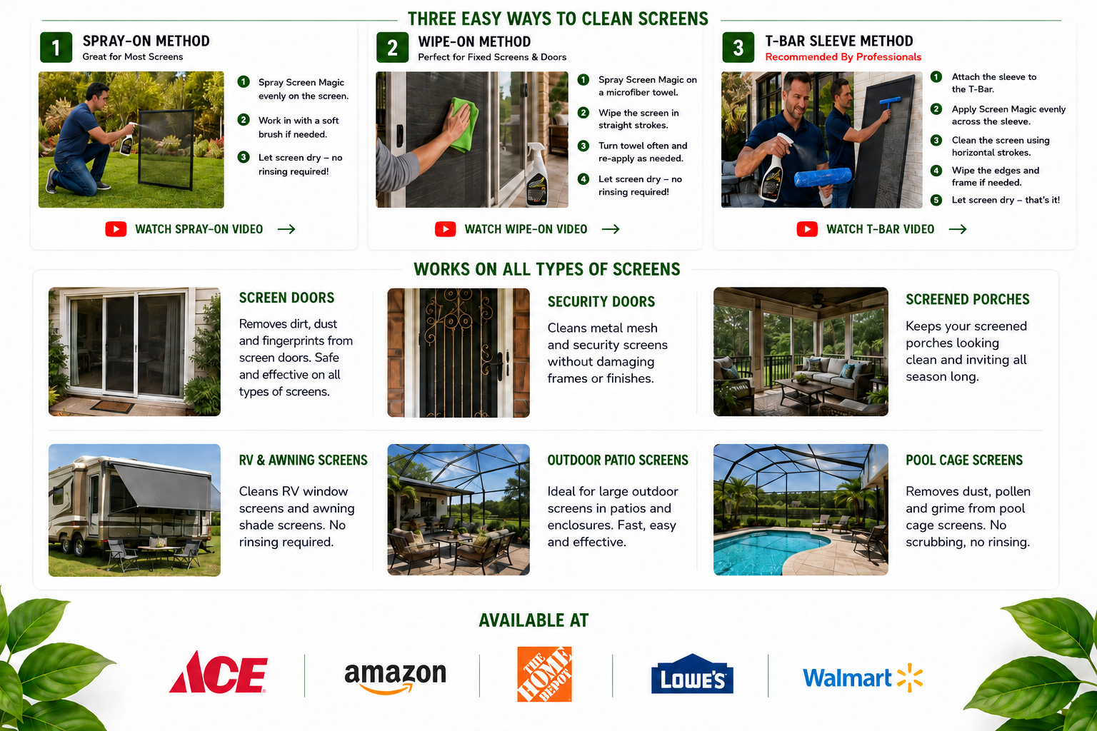 Screen Magic methods, supported screen types, and available retailers