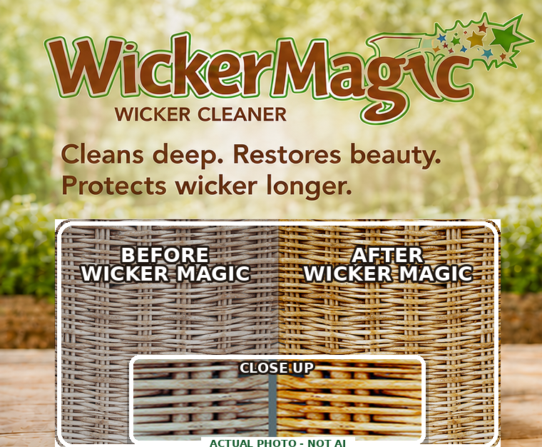 Wicker Magic cleaner, before and after